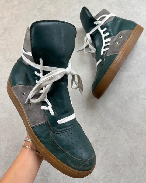 Kris van Assche Green Leather Grey Suede Megalaced High Sneakers