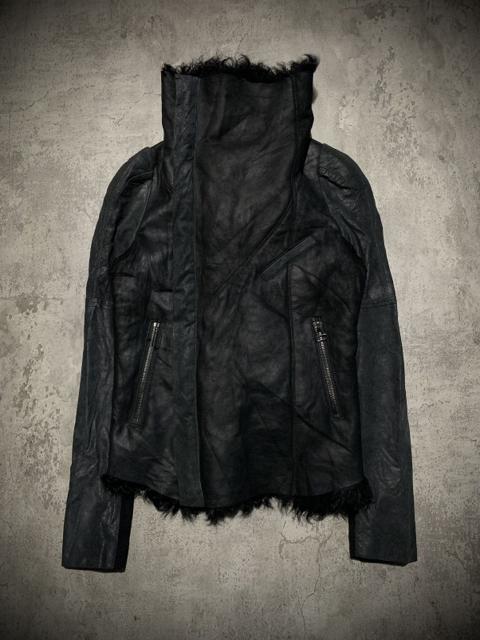 2000s Edition high neck asymmetric fur leather jacket