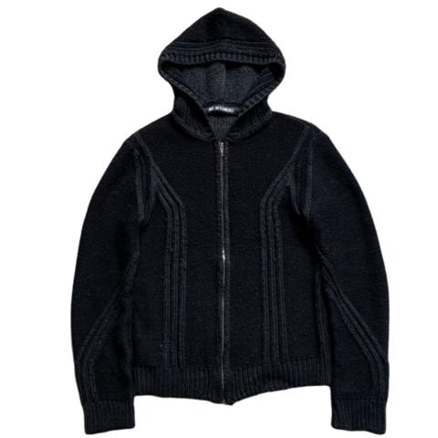 Wool Knit Paneled Zip-Up Hoodie