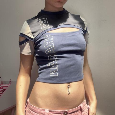 Barragan blue cut out crop top Size S 

#designer #croptop #blue #cutout