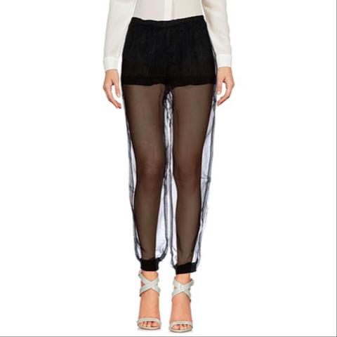 NWT | Black Italian Organza Mesh Pants w/ Built-In Shorts  

Retail: $228  
These high-end Trash & Luxury sheer pants feature exquisite Italian organza and built-in shorts lining for chic coverage. The tapered ankle silhouette creates a striking look for any avant-garde wardrobe. Perfect for those who love a daring touch of minimalism, metal, rock, goth, biker, and punk aesthetics. Make an impression at runway events, chic nights out, or upscale gatherings. Versatile enough to pair with a structured blazer, leather jacket, or bold accessories. Channel the vibes of Gareth Pugh, Helmut Lang, Ann Demeulemeester, Patrizia Pepe, and Plein Sud with this piece that effortlessly mixes classic Italian craftsmanship with bold fashion statements.  

Size: XS (0/2, 4 UK 6/8)  
Mannequin measurements: 34-26-35  
Total Length: 39" | Inseam: 28"  

#organza #sheer #goth #minimal #mesh