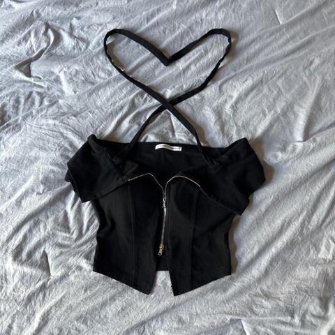 heal&bell&plain&lily japanese brand black cropped zip up collared shortsleeve blouse with neck tie up straps and built in bra padding, tagged DIA FOR EXPOSURE

SERIOUS OFFERS ONLY. PURCHASE AFTER OFFERING OR I WILL BLOCK. read shop policies & depop payments only, dm for trades/bundles/ww shipping

jp free size, fits us womens XS-S stretchy. lint pilling dog hair loose threads zipper gets stuck sometimes, stains or holes i may miss

ptp flat 14" in, waist flat 11" in
length 15" in (front) 13" in (back)

#horrorgameprotagonist #darkcoquette #goth #grunge #whimsigoth y2k 2000s vintage goth romantic gothic grunge punk emo alt alternative indie sleaze tumblr 2014 dark coquette dollette dolly princess horror game protagonist silent hill fatal frame femme fatale shojo shoujo girl summer whimsygoth witch vampire babydoll gyaru rokku heisei gal d.i.a hnaoto gothic lolita morute vkei visual kei