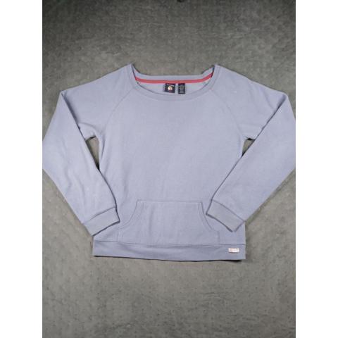 Duck Head Jeans Co Womens Fleece Sweatshirt Blue Scoop Neck Kangaroo Pocket L

Duck Head Jeans Co. fleece sweatshirt in a soft periwinkle blue. This cozy pullover features a wide scoop neckline with a contrasting pink inner trim and comfortable raglan sleeves. A front kangaroo pocket adds utility, while the ribbed cuffs and hem provide a classic fit. Finished with a small DHJC logo patch at the lower hem, this lightweight fleece is perfect for layering.

Measurements:
• Pit to Pit: 20" (40" chest)
• Length: 21"
• Sleeve Length: 26.5" (from neckline)

#Athleisure #Lightweight #Fall #Activewear