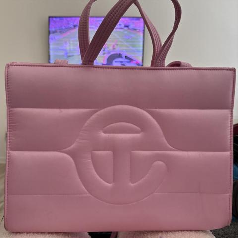 Pink quilted tote bag with embroidered logo #tote #quilted