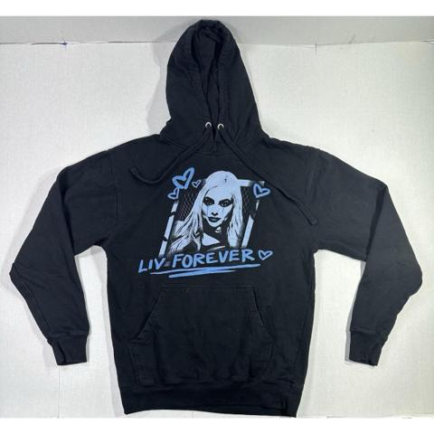 WWE Liv Morgan "Liv Forever" Hoodie Black Blue Graphic Pullover Sweatshirt M

Authentic WWE Liv Morgan "Liv Forever" pullover hoodie in black with bold blue graphic print. Features Liv Morgan portrait with hearts and stylized "LIV FOREVER" text — an iconic fan-favorite design from WWE Authentic apparel.

• Brand: WWE Authentic

• Size: Medium

• Color: Black with Blue Graphic Print

• Material: 80% Cotton / 20% Polyester (soft fleece interior)

• Design:

• Front graphic of Liv Morgan with hearts and "LIV FOREVER" text

• Drawstring hood

• Front kangaroo pocket

• Ribbed cuffs and hem

• Measurements: Approx. 21" pit to pit × 26" length (see photo)

• Condition: Excellent preowned; minimal fading, print still bold and clear.

⸻

Keywords

WWE hoodie, Liv Morgan merch, Liv Forever sweatshirt, wrestling apparel, WWE Authentic hoodie, Liv Morgan fan gear, women's wrestling merch, WWE Superstar hoodie