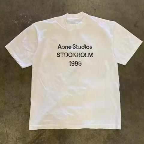 Acne Studios Stockholm 1996 white t-shirt with black text reading 'Aone Studios STOCKHOLM 1996' #stockholm