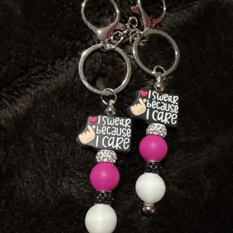 I swear because I care keychain with pink, white, and black beads (2pc) set #keychain #beaded
