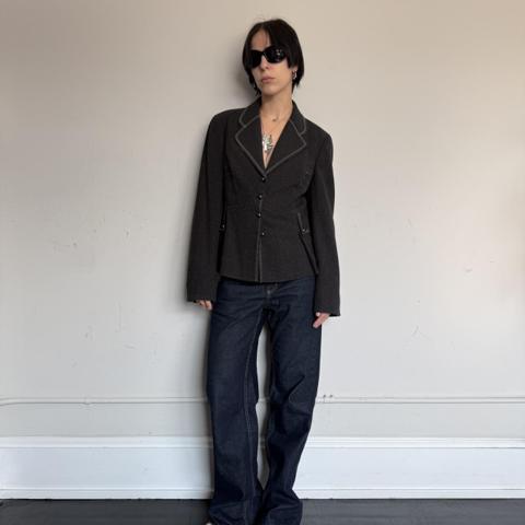 *Marithe + Francois Girbaud tagged for exposure*. Vintage gray blazer with a tie and really cool details in the back. Size S but feels more like M. Brand People like Frank.