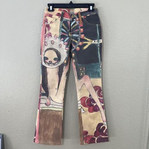 Aya Takano X Lee 2003 All Over Print Denim Jeans

Extremely rare 2003 collaboration between Aya Takano, Lee, and Naoki Takizawa.

Size small, measurements provided below in inches 
Waist 28" 
Inseam 29" 
Front Rise 8.5"

100% cotton, button closure, slight flare.

Amazing condition for age, few tiny marks, overall in great shape (see pictures for details)

All sales final, feel free to message with any questions

#ayatakano #kaikaikiki #vintage #isseymiyake #archive