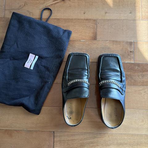 Martine Rose black leather square toe mules with chain detail size 42 #leather #chain