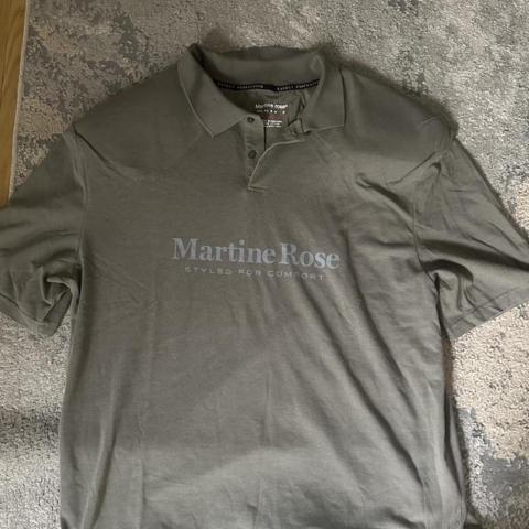SWAGGED OUT MEN’s size L Martine Rose greenish gray cotton polo shirt with a super oversized shoulder pad fit. Rare and oerfect condition 🔥 #martinerose #demna #streetwear #designer #postfashion