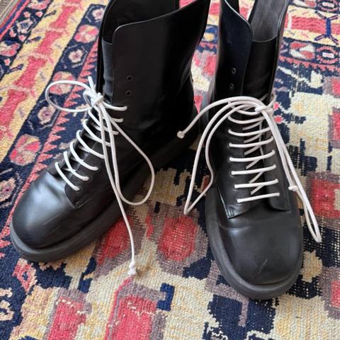 Black combat boots from Marsell, purchased at Barney’s NY but unfortunately too small, only worn once. Size 38, in great condition. Selling on Farfetch for $800, comes with black and white laces. #rickowens #acnestudios