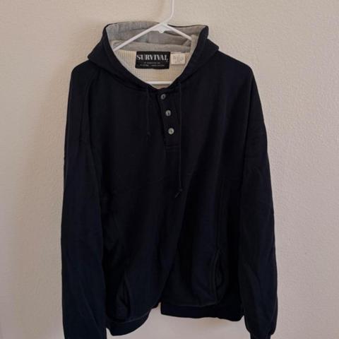 Black Survival hoodie with gray lining #survival #outdoor 90s thermal button hoodie Japanese inspired brand size L #hystericglamour #undercover #numbernine