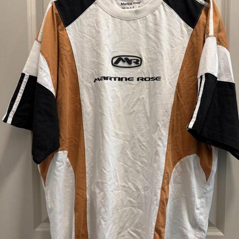 Martine Rose shirt, worn once, white, black, and orange color-blocked t-shirt in size L #colorblock #designer #martinerose