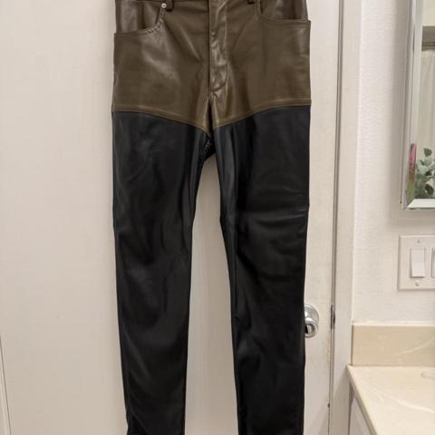 Eckhaus Latta black and olive faux leather pants. Lightly used. Size 30.