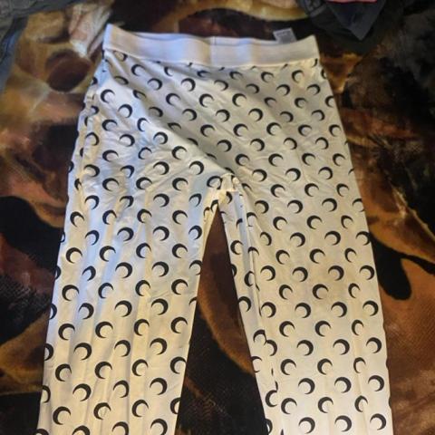 Marine Serre white leggings with black crescent moon