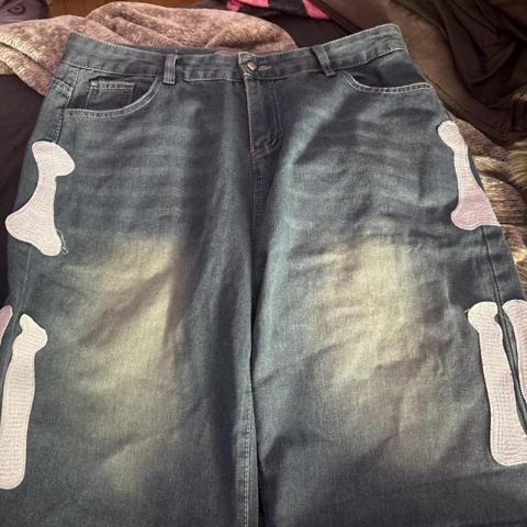 Kapital blue denim shorts with white bone patches #denim