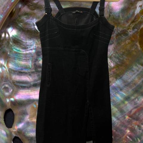 Cop Copine dark denim mini dress with adjustable straps and thigh slit
Size 38 French 
Deodorant discoloration #minidress #denim #copcopine #archive