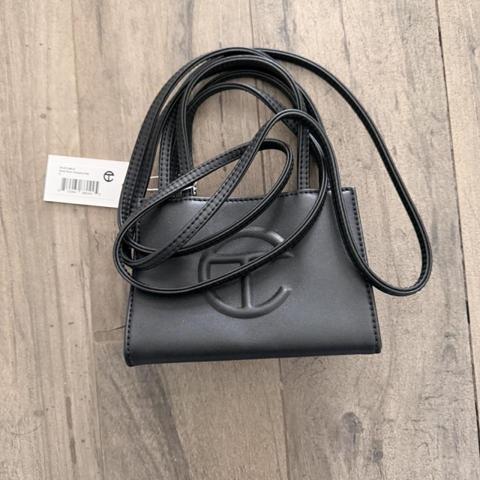 Black leather Telfar shopping bag with logo, size S #telfar #shopping