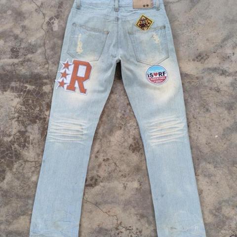 W33x32 Clone Devgru Y2K Light Wash Jeans with patches and a faded look
#y2k #denim

[MEASUREMENT]
Actual saiz manual

WAIST ~ (33") INCHES
OUTSEAM (LENGTH) ~ 43" INCHES
INSEAM ~ 32" INCHES
FRONT RISE ~ 12" INCHES
LEG OPEN ~ 8" (16") INCHES
THIGH ~ 12" (24") INCHES

[CONDITION]
USE GOOD CONDITION ✓AS PER PICTURE

[SHIPPING]
📞 Please leave your contact number on the inbox when making a purchase for shipping purposes

PAYMENT & NOTICE]

- No return/refund
- All items will be post over shipping company (FED Express) counter within 1-3 working days after payment completed.
-We are trusted seller. Do message me if you have any questions to ask about this item.
-This is used item, so don’t expected it to be like NEW condition!!
-Just offer your price.
-Measurement might be different +- 1”.
-Colour might be different due to lighting Effec.

⭐️I do combine multiple package. Buying more you will save on shipping and more discount

SEP24#3980MB4