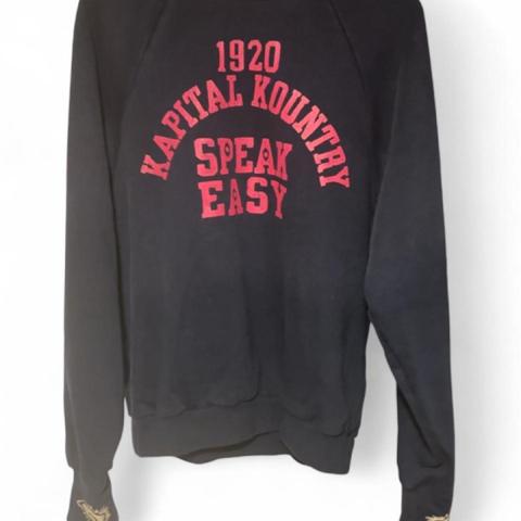 Kapital navy crewneck sweatshirt with pink text reading '1920 KAPITAL KOUNTRY SPEAK EASY' #kountry