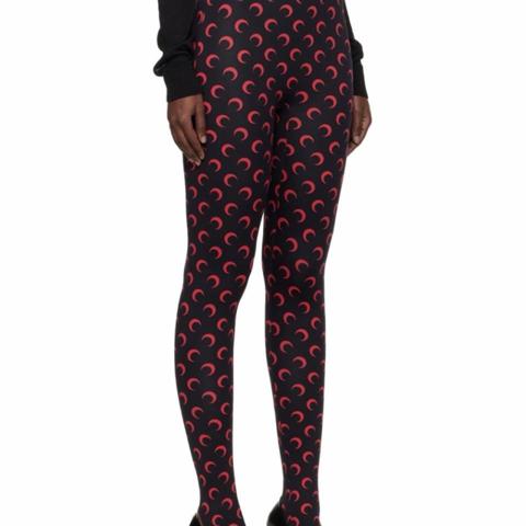 Marine Serre black leggings with red crescent moon pattern and cut out included for heels, size M #marineserre #leggings #designer #kith #boujee