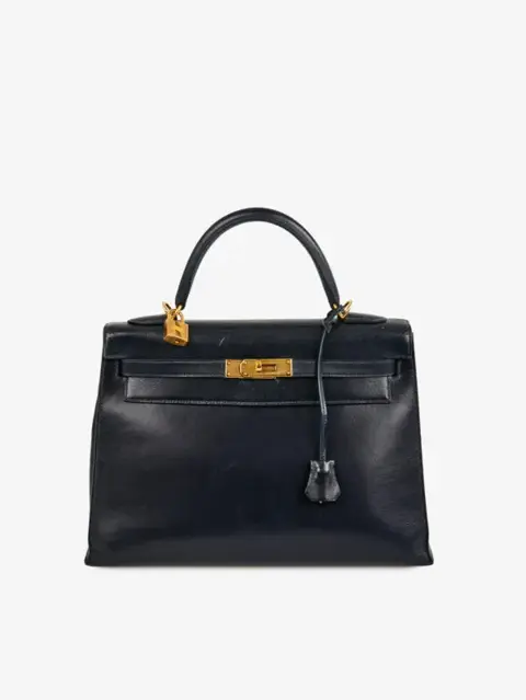 Sac Kelly 32 Hermès box bleu marine