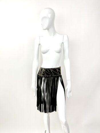 Thierry Mugler Couture 2000s Leather Fringe Skirt Belt