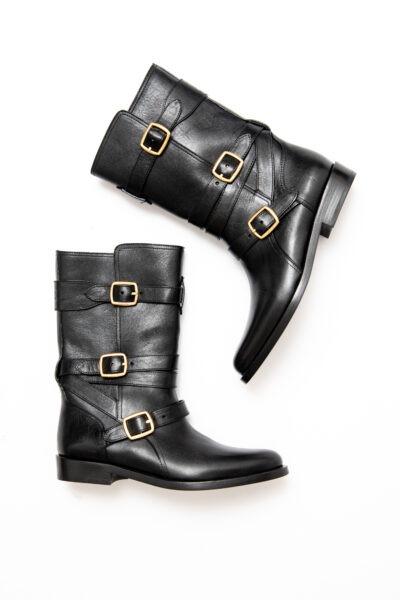 Celine „Lyra Triple Buckels“ Stiefel in Schwarz und Gold