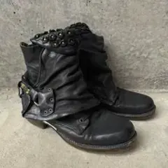 y2k Dark Studded Buckle Ankle Boots