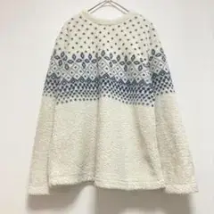 【ユニクロ】UNIQLO フリースニット長袖 ノルディック柄 レディースM 秋冬