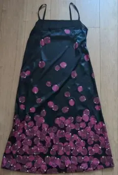 黒紫花柄キャミロングワンピース