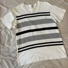 GANRYU メンズ 半袖 Tシャツ ボーダー柄 ホワイト Mサイズ