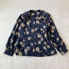 NEOPEARL ネオペール 花柄ブラウス 9 ネイビー レトロ 紺色 総柄