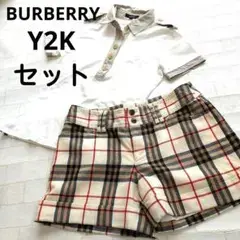 y2k BURBERRY ノバチェック ショートパンツエポレットシャツ セット
