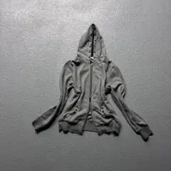 Grey Studded Double Zip-up Hoodie Y2K