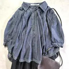 美品 sunaokuwahara スナオクワハラ デニムギャザーブラウス 洗える