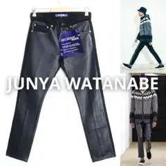 ジュンヤワタナベ マン 新品 21AW レザー切替ブラックデニムパンツ XS