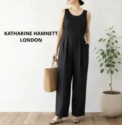KATHARINE HAMNETT 麻100% ノースリーブジャンプスーツ 黒