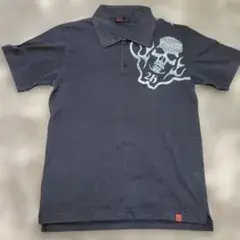291295 homme スカルプリント ポロシャツ グレー