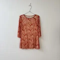 ヴィヴィアンタム　パワーネット　七分袖チュニック　花柄　オレンジ系