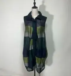【美品】EIKO KONDO（エイココンドウ）変形チェック柄 ロングベスト 40