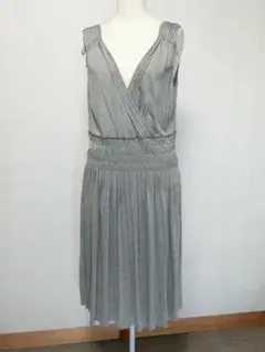 K.T キヨコ タカセ　グレー杢でカシュクールデザインのノースリーブ ワンピース