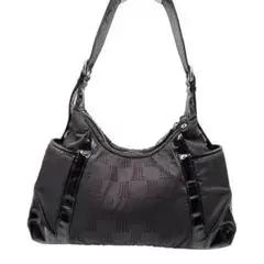 美品 LANVIN ランバン ショルダーバッグ 黒 ナイロン エナメル 軽量