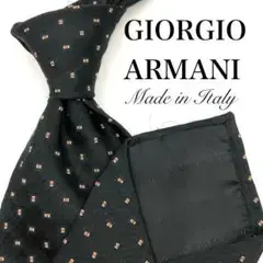 GIORGIO ARMANI ネクタイ 黒 ブラック オレンジ ドット柄 小紋柄