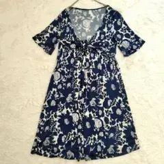 K.T KIYOKO TAKASE　ワンピース　花柄　シルク混 ネイビー