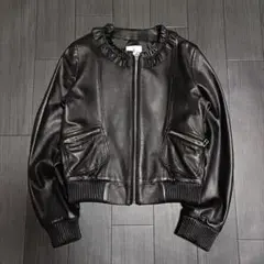 ランバンオンブルー レザージャケット フリル 美品 黒