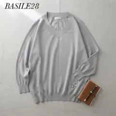 BASILE28 Vネック 九分袖 ニット ライトグレー