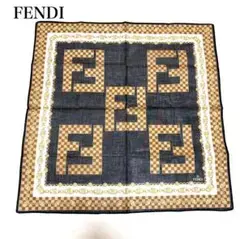 FENDI ハンカチ ズッカ柄 FFロゴ チェーン柄 ブラック系