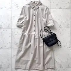 美品 マーガレットハウエル シャツワンピース Ⅱ コットンウール ベージュ 半袖